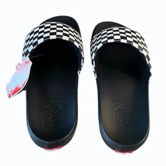 Vans Checkerboard‎ La Costa Mens Black White Slides Size 13 Sandals - Picture 5 of 9